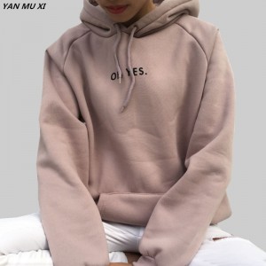OH YES2017 New Fashion Corduroy Long sleeves Letter Print Girl Light pink Pullovers Tops O-neck Woman Hooded sweatshirt